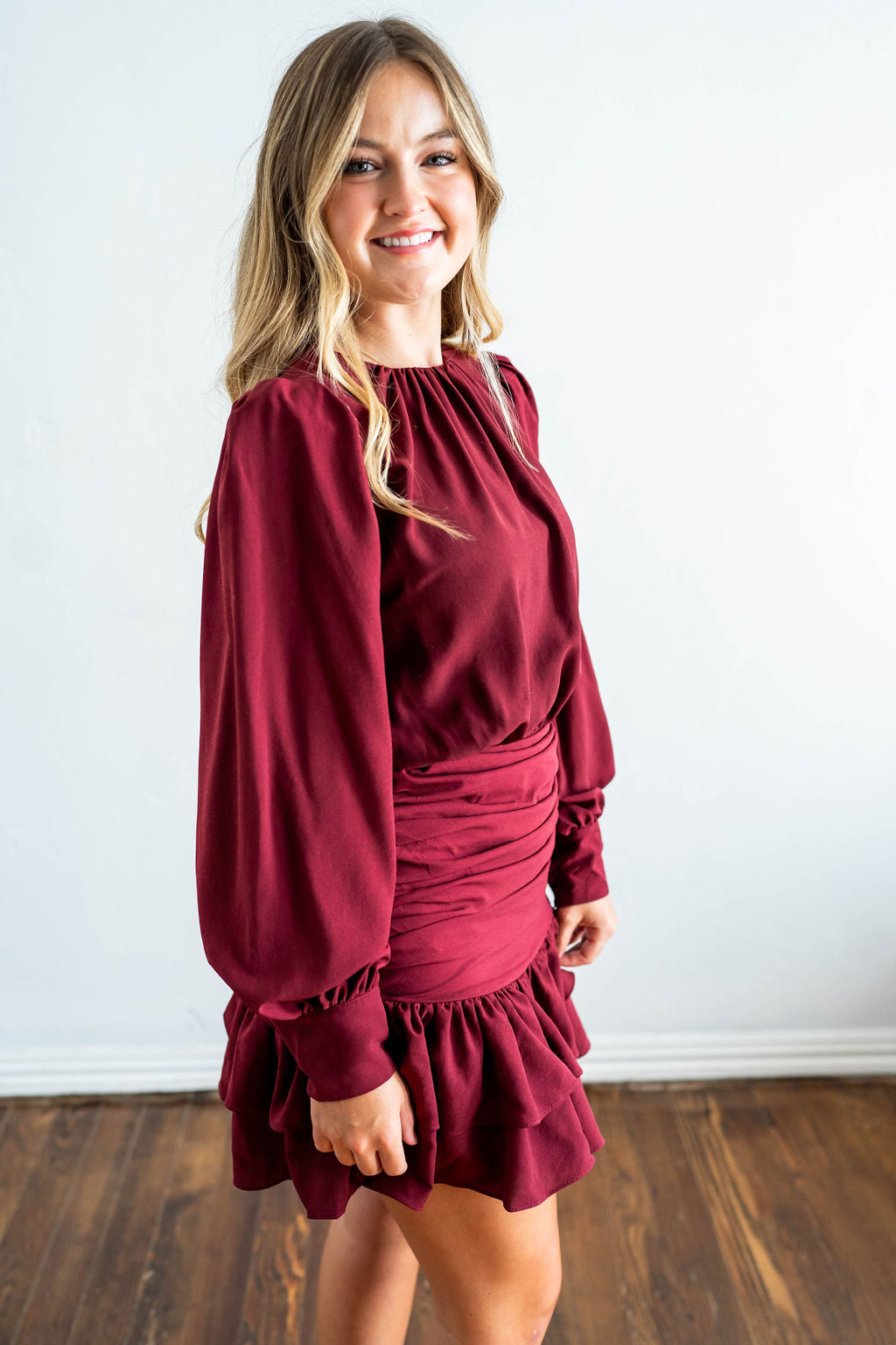 women's red long sleeve dress