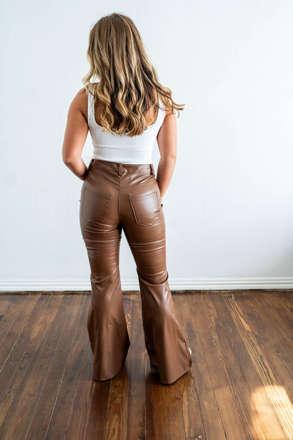 women's brown leather pant
