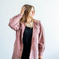 women's pink rust colored oversized denim jacket