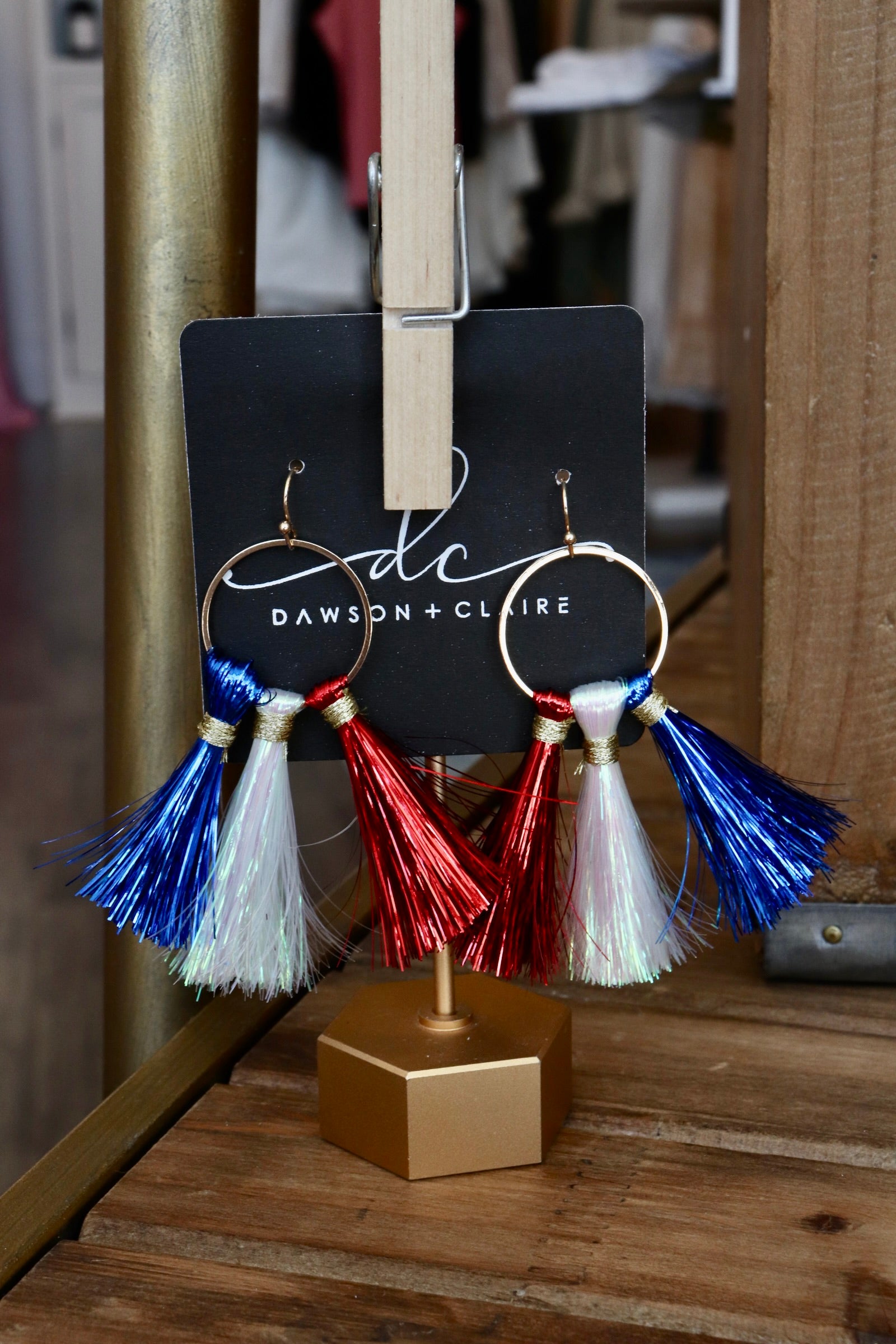 red white and blue dangle earrings
