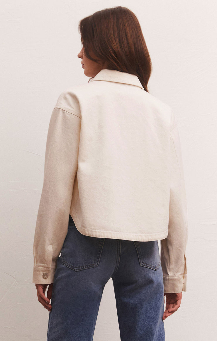 long sleeve basic white denim jacket for layering
