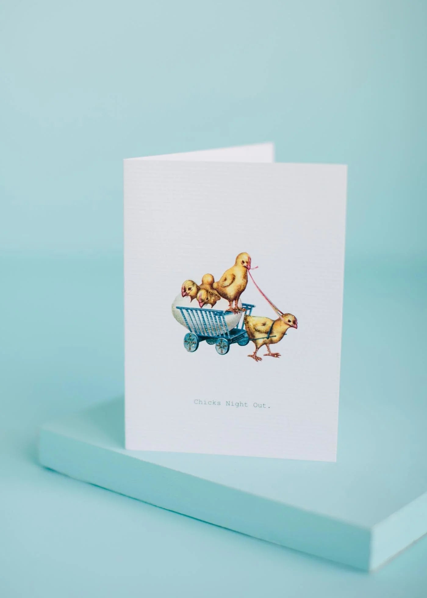 chicks night out greeting card with illustrated baby chicks
